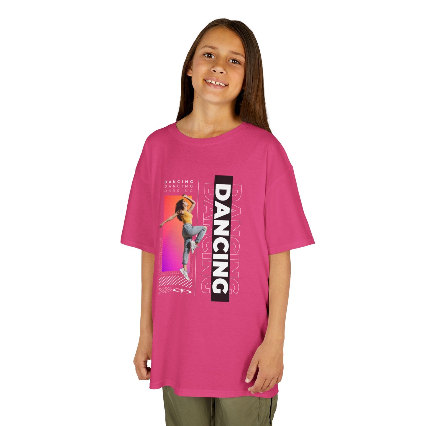 "Dancing" Youth Short Sleeve T-Shirt – Streetwear-Inspired Design with Female Dancer Graphic – Trendy Dance Apparel for Kids