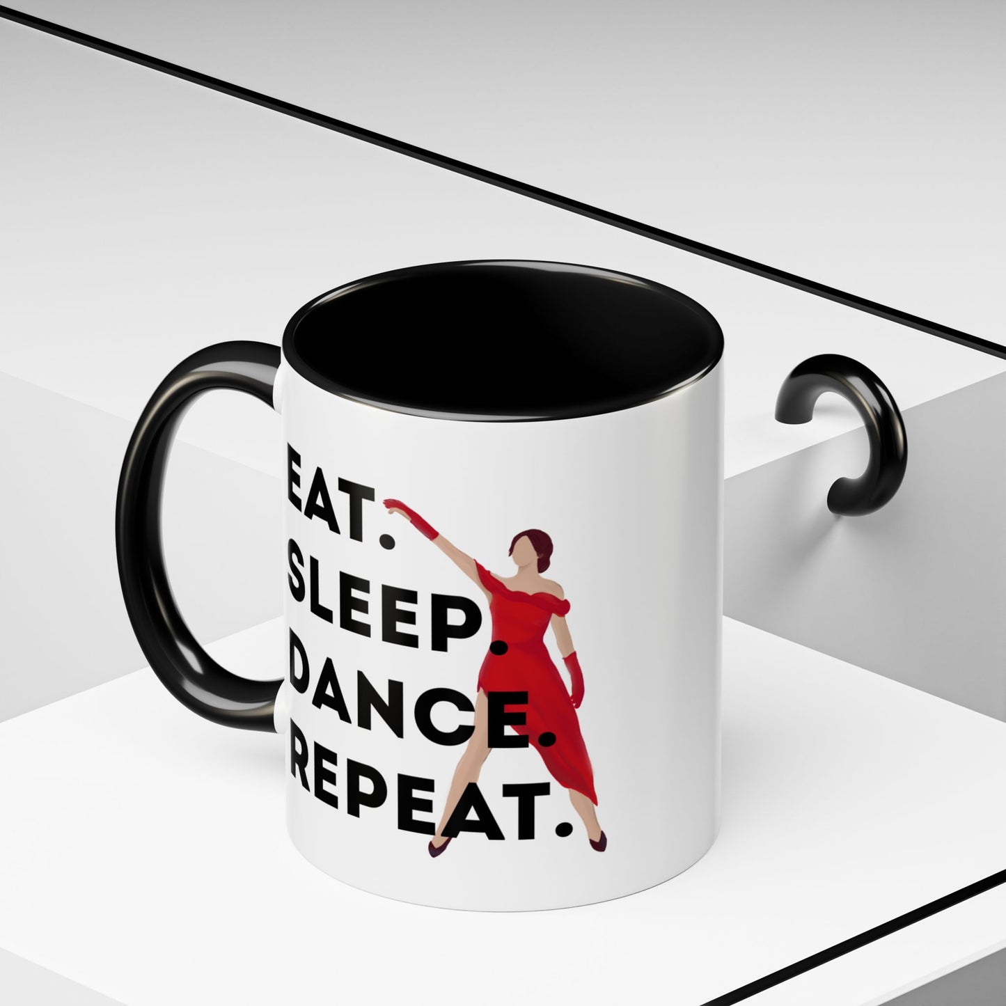 "Eat Sleep Dance Repeat" Accent Coffee Mug – Bold Dancer Graphic Ceramic Mug for Dance Lovers