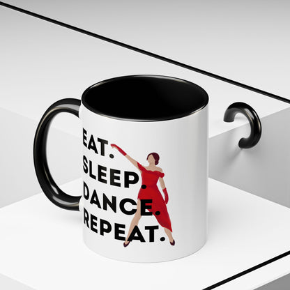 "Eat Sleep Dance Repeat" Accent Coffee Mug – Bold Dancer Graphic Ceramic Mug for Dance Lovers