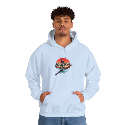 “Keep Calm and Dance On” Retro Hoodie – Unisex Dance-Inspired Hooded Sweatshirt for Dancers & Movement Lovers