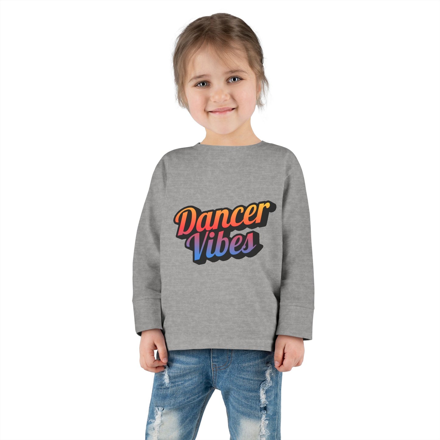"Dancer Vibes" Toddler Dance T-Shirt – Colorful Text Graphic Long Sleeve Tee for Kids
