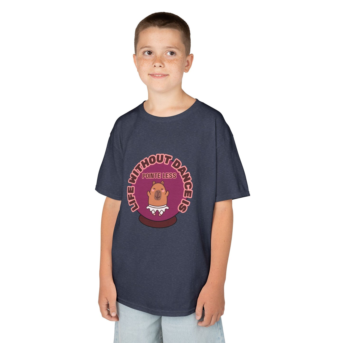 "Life Without Dance Is Pointeless" Youth Dance T-Shirt – Cute Capybara Ballerina Graphic Tee for Kids