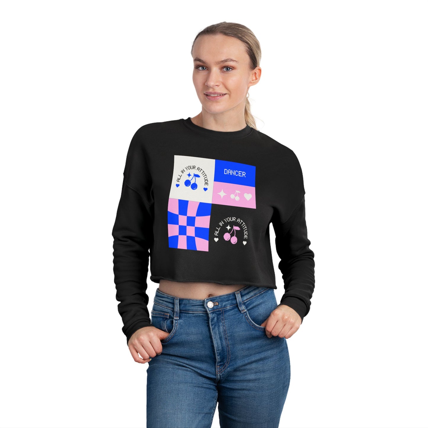 "Dancer – All in Your Attitude" Women’s Cropped Dance Sweatshirt – Retro Graphic Design | Stylish Dance Apparel for Confident Movers