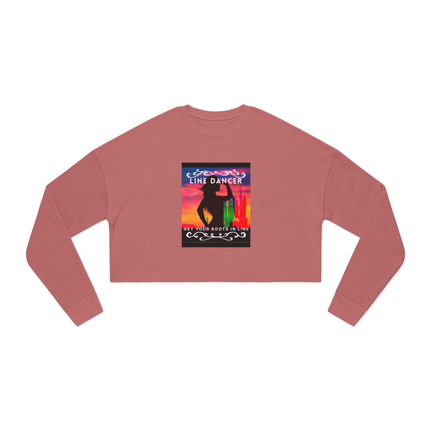 "Line Dancer, Get Your Boots in Line" Western-Inspired Graphic – Women’s Cropped Fleece Sweatshirt