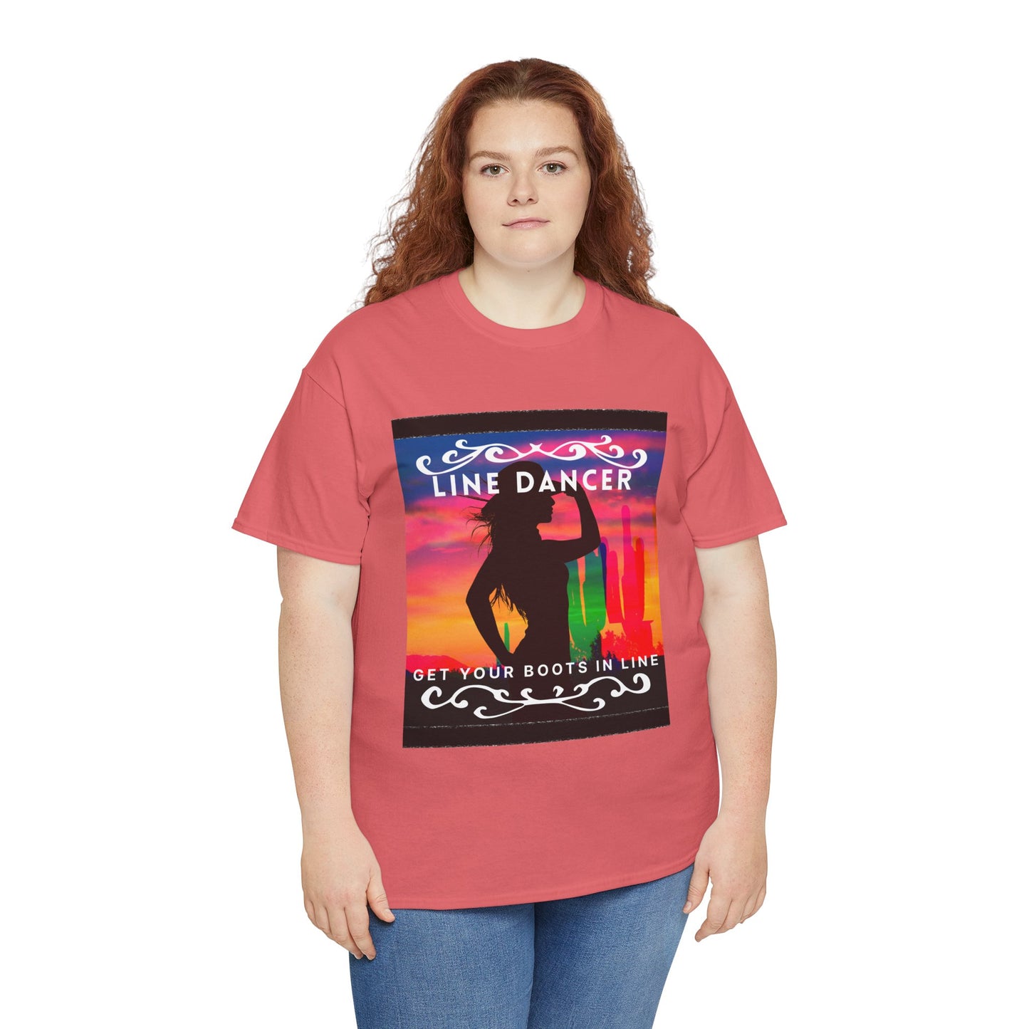 "Line Dancer" Unisex Heavy Cotton T-Shirt – Western Country Dance Graphic Tee – 'Get Your Boots in Line' Cowboy-Inspired Shirt