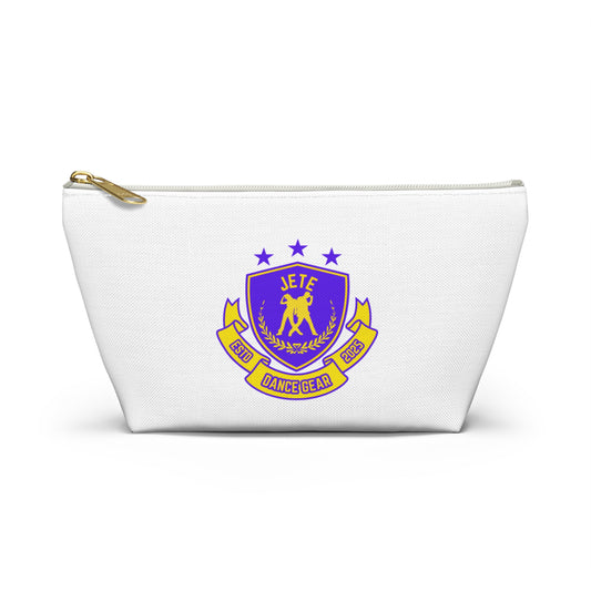 “Jeté Dance Gear" Makeup Bag – Colorful Collegiate-Inspired Dance Graphic – Stylish Zipper Pouch for Cosmetics, Accessories & Team Essentials