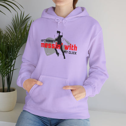 “Ain’t Nobody Messin’ with My Click” Tap Dance Graphic with Tap Shoes & Dancer | Streetwear-Inspired Tap Dancing Hoodie for Dancers - Unisex Heavy Blend™ Hooded Sweatshirt