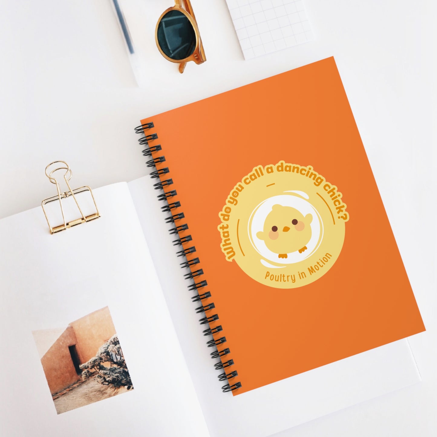 "Poultry in Motion" Spiral Notebook – Funny Dance Pun Journal with Cute Chicken Graphic for Dancers, Writers & Pun Lovers