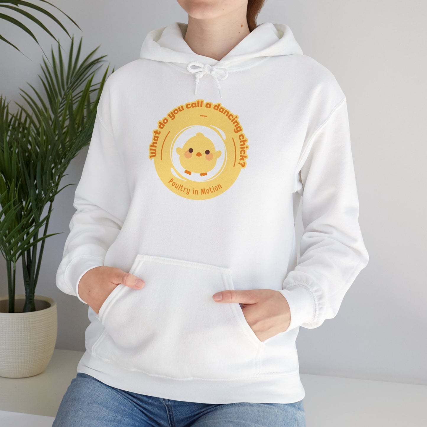 "What do you call a dancing chick? Poultry in Motion" Unisex Dance Hoodie – Funny Dancing Chick Graphic Sweatshirt for Dancers