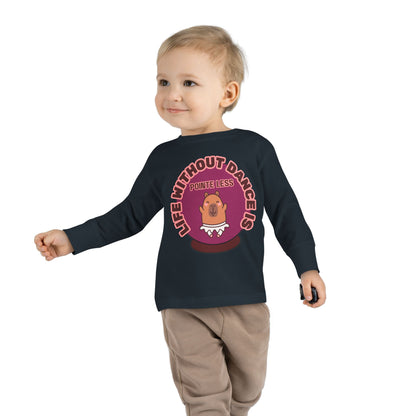 "Life Without Dance Is Pointeless" Toddler Dance T-Shirt – Cute Dancing Capybara Graphic Long Sleeve Tee for Kids