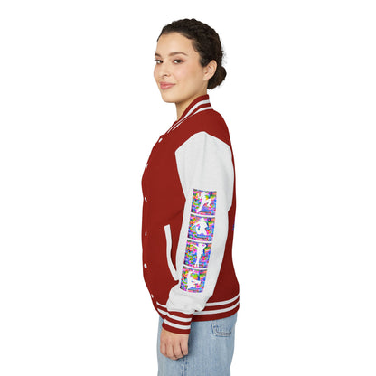 Levels Premium Collection Dance Letterman Jacket – Colorful Unisex Streetwear Varsity Jacket with "Levels Pictures Textures" Front and Dancer Silhouette Back Graphic