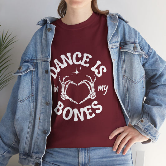 “Dance Is in My Bones” Halloween Dance T-Shirt with Cute Skeleton Heart Graphic - Unisex Heavy Cotton Tee