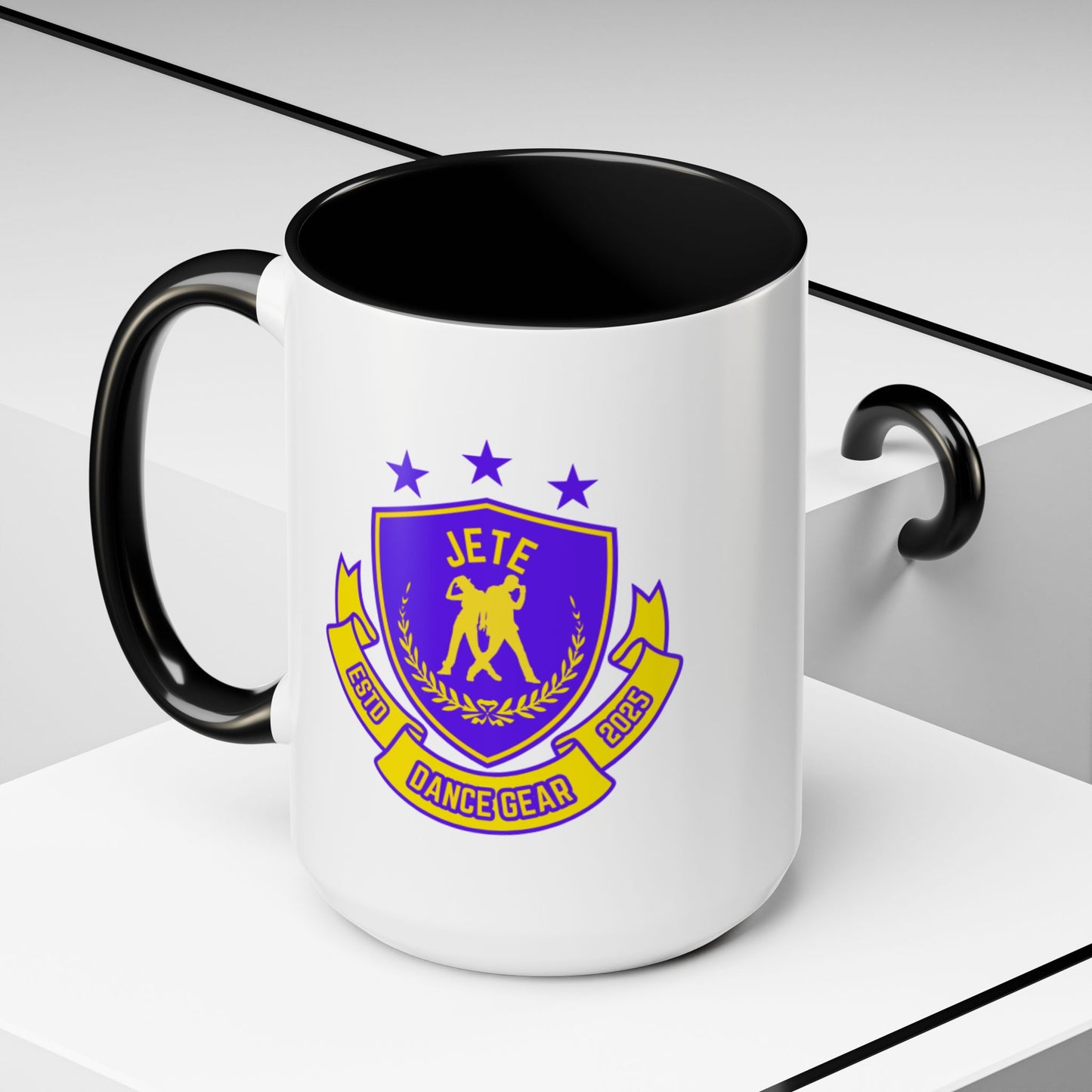 "Jeté Dance Gear Estd 2025" Accent Coffee Mug – Collegiate Style Ceramic Mug for Dancers and Studio Pride