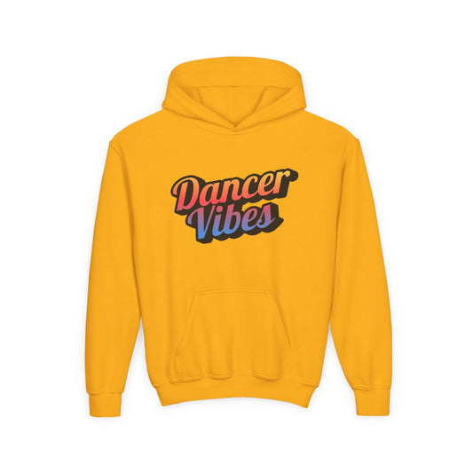"Dancer Vibes" Youth Hooded Sweatshirt – Retro Text-Based Dance Graphic Hoodie for Kids and Teens