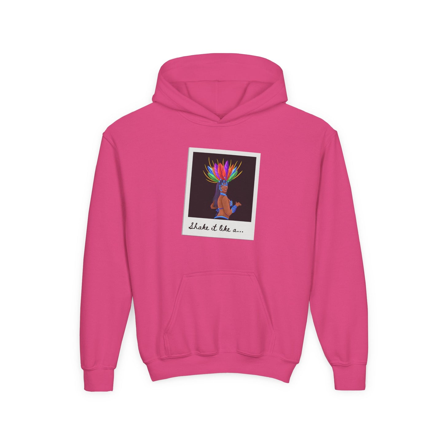 "Shake It Like a..." Youth Hooded Sweatshirt – Carnival-Inspired Samba Dancer Graphic Fleece Hoodie for Kids and Teens