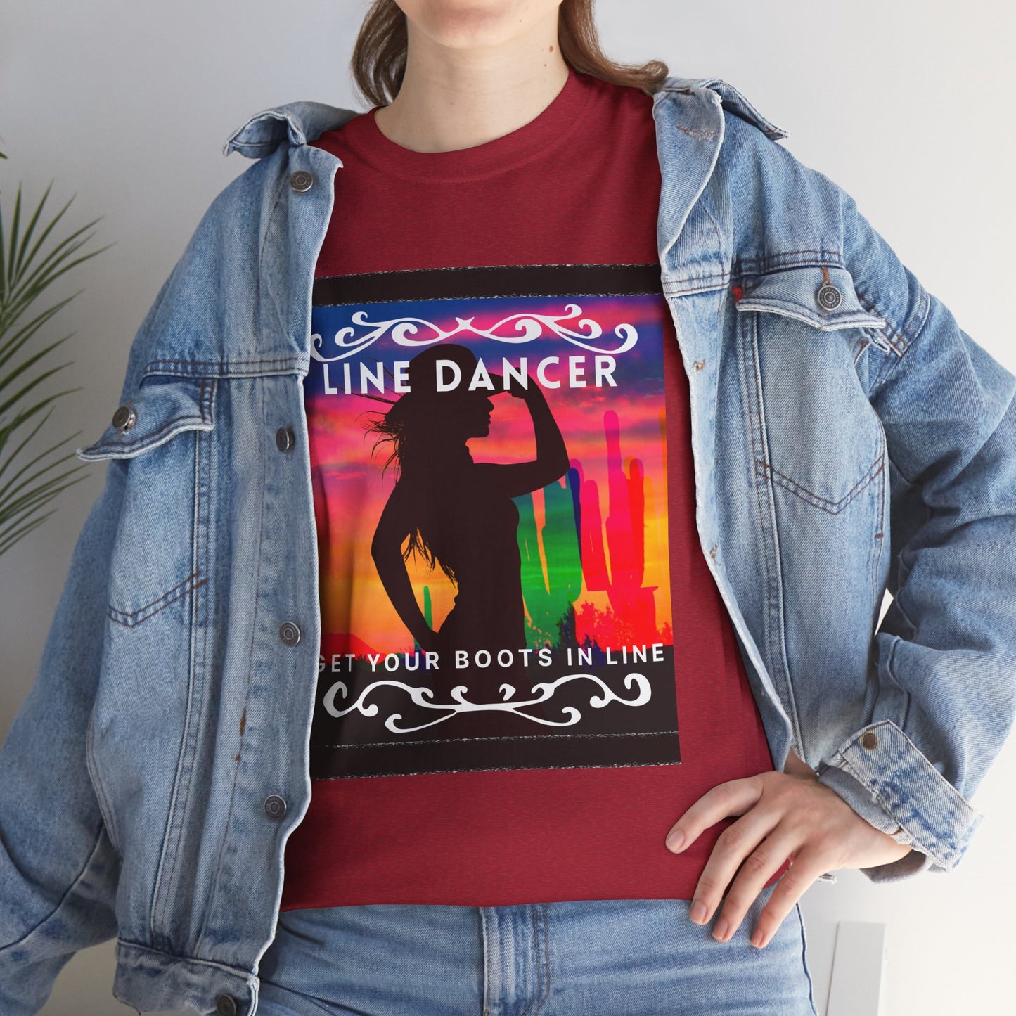 "Line Dancer" Unisex Heavy Cotton T-Shirt – Western Country Dance Graphic Tee – 'Get Your Boots in Line' Cowboy-Inspired Shirt