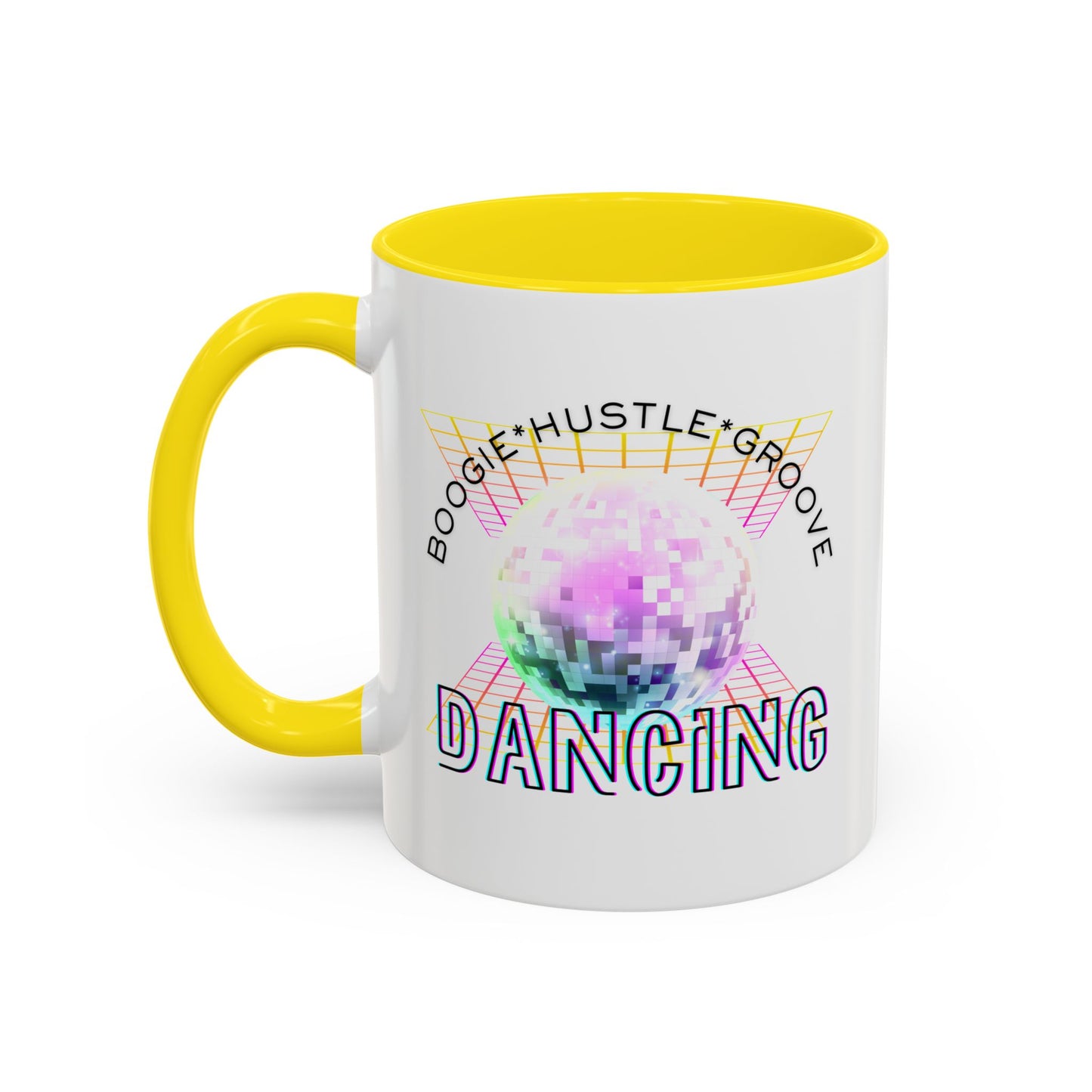 "Boogie, Hustle, Groove - Dancing" Disco Accent Coffee Mug – Fun Retro Dance Gift for Coffee Lovers