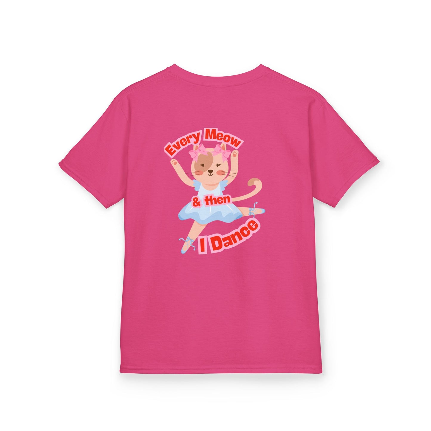 "Every Meow & Then I Dance" – Youth Short Sleeve Tee with Cute Dancing Cat Graphic | Kids’ Dance & Cat Lover T-Shirt