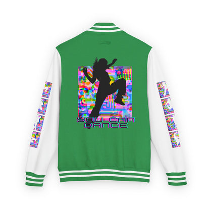Levels Premium Collection Dance Letterman Jacket – Colorful Unisex Streetwear Varsity Jacket with "Levels Pictures Textures" Front and Dancer Silhouette Back Graphic