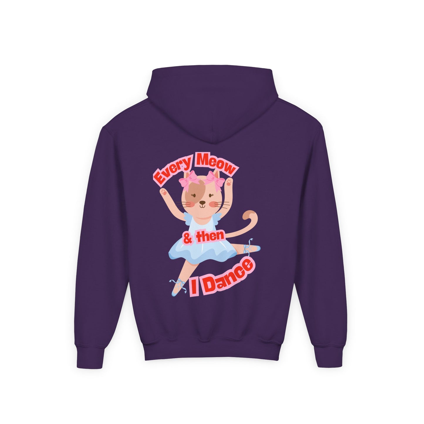 “Every Meow & Then I Dance” Adorable Dancing Cat Graphic | Cute Cat Dance Hoodie for Kids & Young Ballet Enthusiasts - Unisex Youth Hoodie