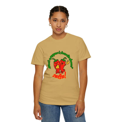 "What's a Pepper's Favorite Dance? Salsa!" Dance Pun Unisex Garment-Dyed T-Shirt – Funny Dance Joke Tee with Cute Pepper Graphic – Dance Humor Shirt for Food & Pun Lovers