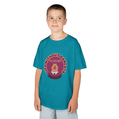 "Life Without Dance Is Pointeless" Youth Dance T-Shirt – Cute Capybara Ballerina Graphic Tee for Kids