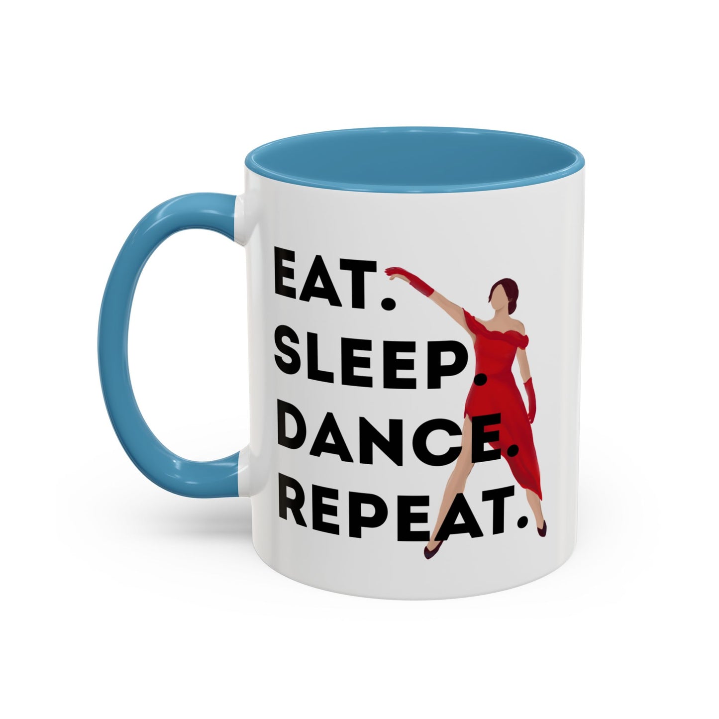 "Eat Sleep Dance Repeat" Accent Coffee Mug – Bold Dancer Graphic Ceramic Mug for Dance Lovers