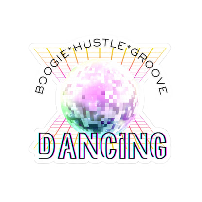 "Boogie Hustle Groove -Dancing" Kiss-Cut Sticker – Retro Dance-Themed Vinyl Sticker with Colorful 70s-Inspired Graphic – Fun Sticker for Laptops, Journals & Water Bottles
