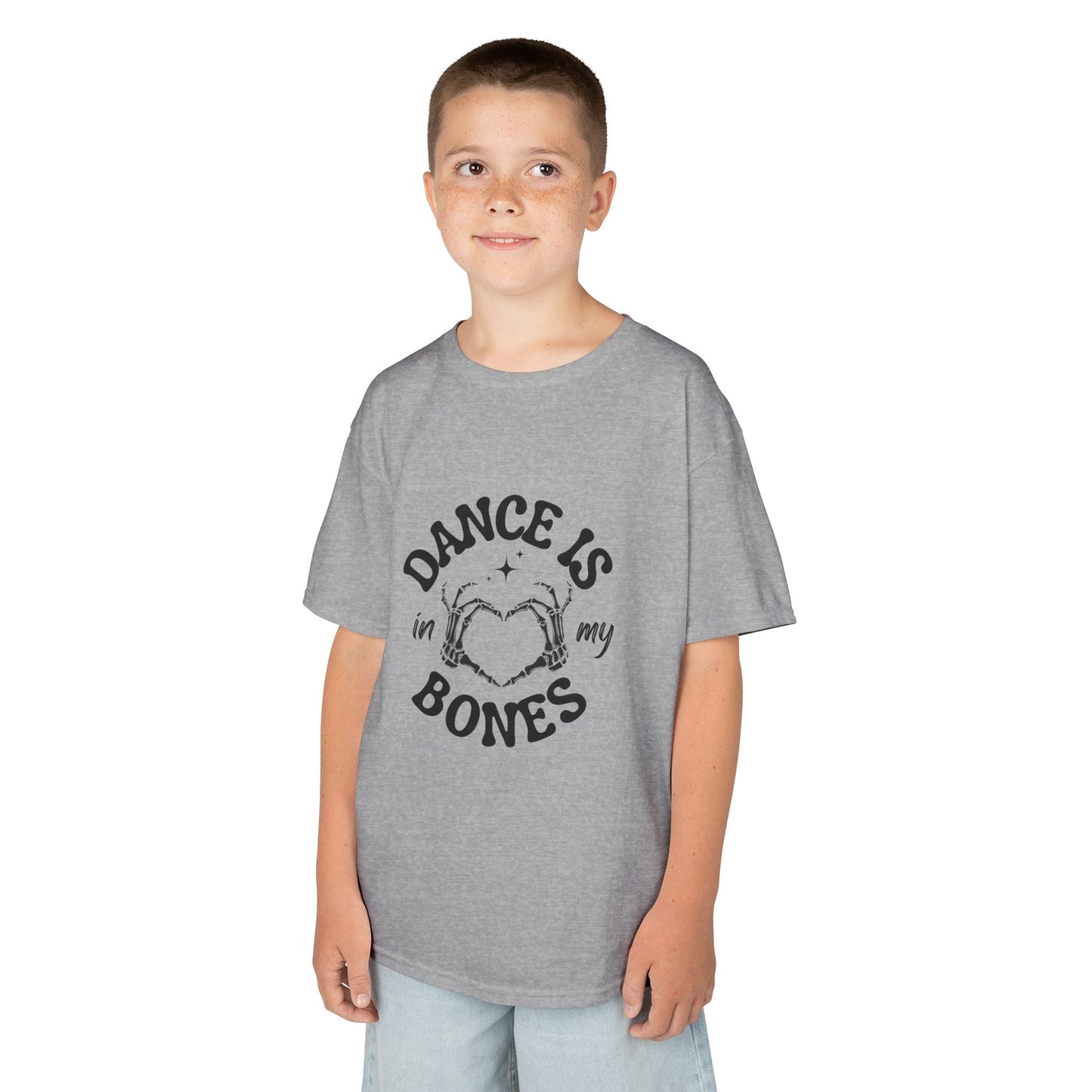 “Dance Is in My Bones” Halloween Dance T-Shirt with Cute Skeleton Heart Graphic - Kids Heavy Cotton™ Tee