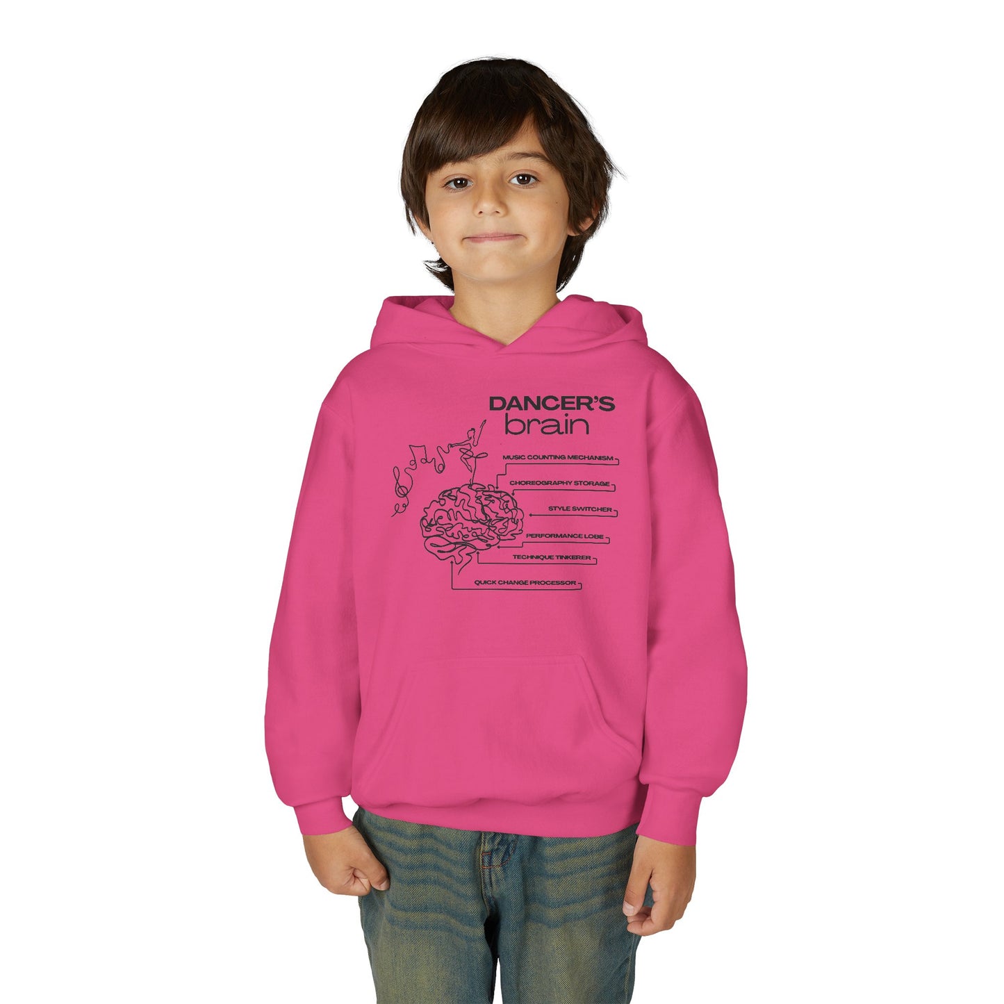 “Dancer’s Brain” Unisex Youth Hoodie with Funny Dance Brain Graphic – Personalized Dance Hoodie for Kids & Teens, Custom Name or Studio Option