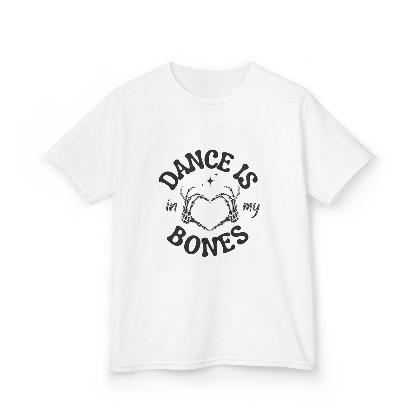 “Dance Is in My Bones” Halloween Dance T-Shirt with Cute Skeleton Heart Graphic - Kids Heavy Cotton™ Tee
