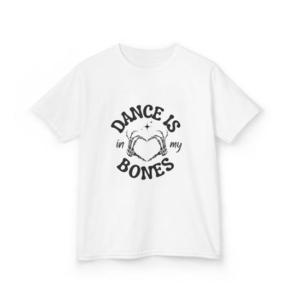 “Dance Is in My Bones” Halloween Dance T-Shirt with Cute Skeleton Heart Graphic - Kids Heavy Cotton™ Tee