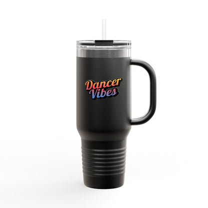 "Dancer Vibes" 40oz Insulated Travel Mug – Retro-Inspired Stainless Steel Tumbler for Dance Lovers | Hot & Cold Beverage Travel Cup with Handle and Leak-Proof Lid