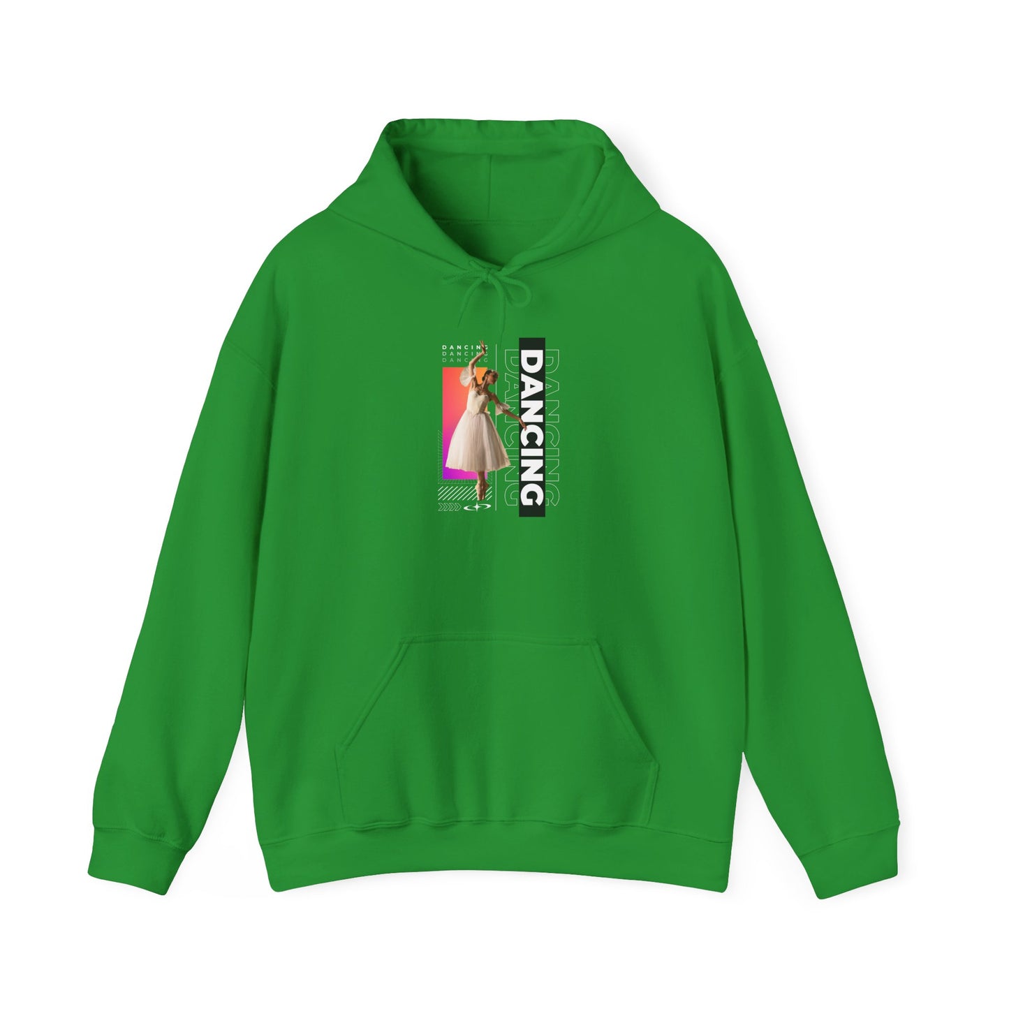 “Dancing” Text with Streetwear-Style Female Dancer Graphic - Unisex Heavy Blend™ Hooded Sweatshirt – Cozy Dance Hoodie for Ballet & Hip-Hop Enthusiasts