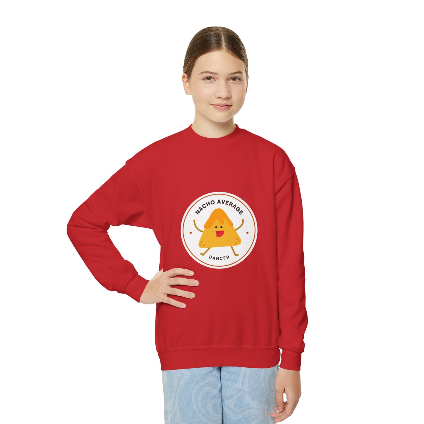 "Nacho Average Dancer" – Funny Youth Crewneck Dance Sweatshirt | Cute Nacho Graphic Kids Pullover