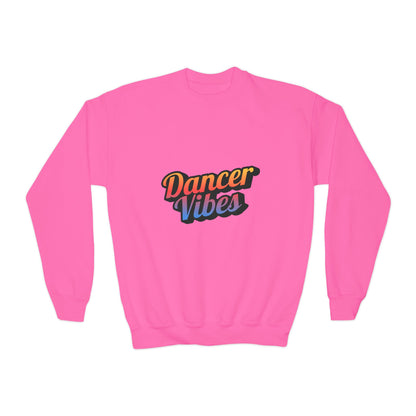 "Dancer Vibes" Youth Crewneck Sweatshirt – Colorful Text-Based Dance Graphic Pullover for Kids and Teens