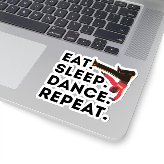"Eat Sleep Dance Repeat" Kiss-Cut Sticker – Bold B-Boy Breakdancer Graphic – Hip Hop Dance-Themed Vinyl Sticker for Laptops, Journals & Water Bottles