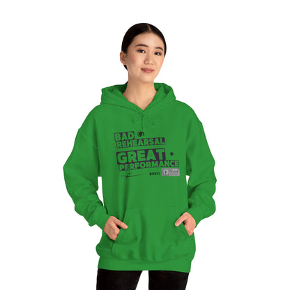 "Bad Rehearsal, Great Performance" Dance Hoodie – Unisex Heavy Blend™ Hooded Sweatshirt with Streetwear-Inspired Graphic for Performers