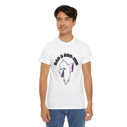 “Bad & Boo-jee” Funny Halloween Dance T-Shirt with Cute Ghost Dab Graphic - Unisex Heavy Cotton Tee