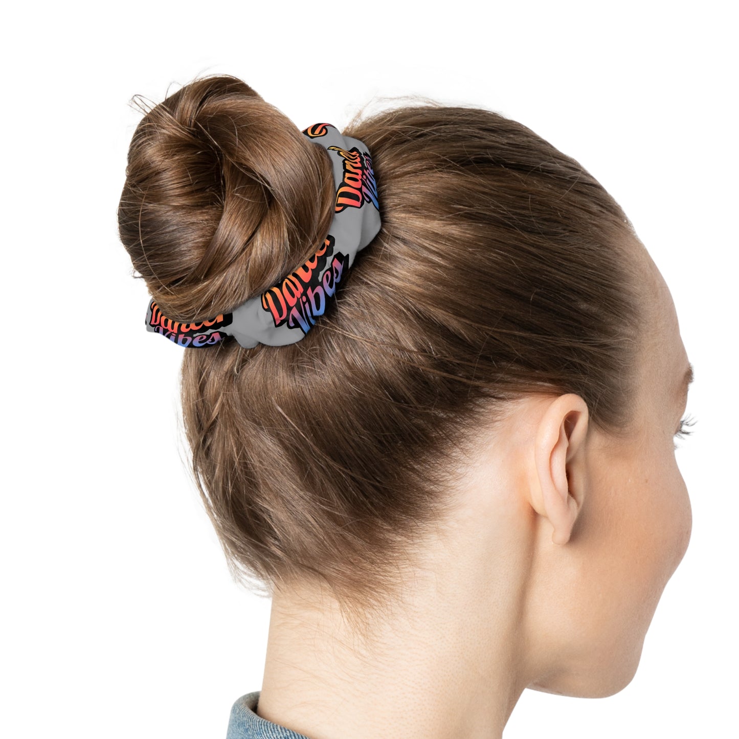 “Dancer Vibes” Scrunchie – Colorful Text Dance Hair Accessory for Performers and Dance Lovers