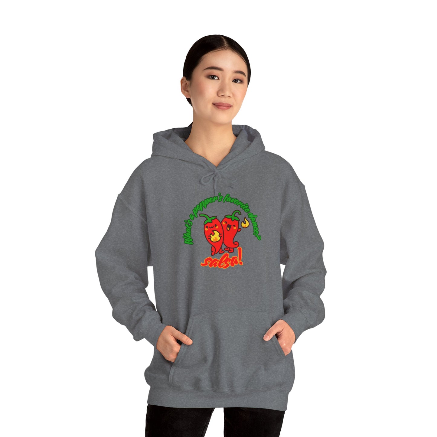 "What’s a Pepper’s Favorite Dance? Salsa!" Unisex Hooded Sweatshirt – Funny Dance Pun Hoodie with Cute Pepper Graphic for Dancers & Foodies