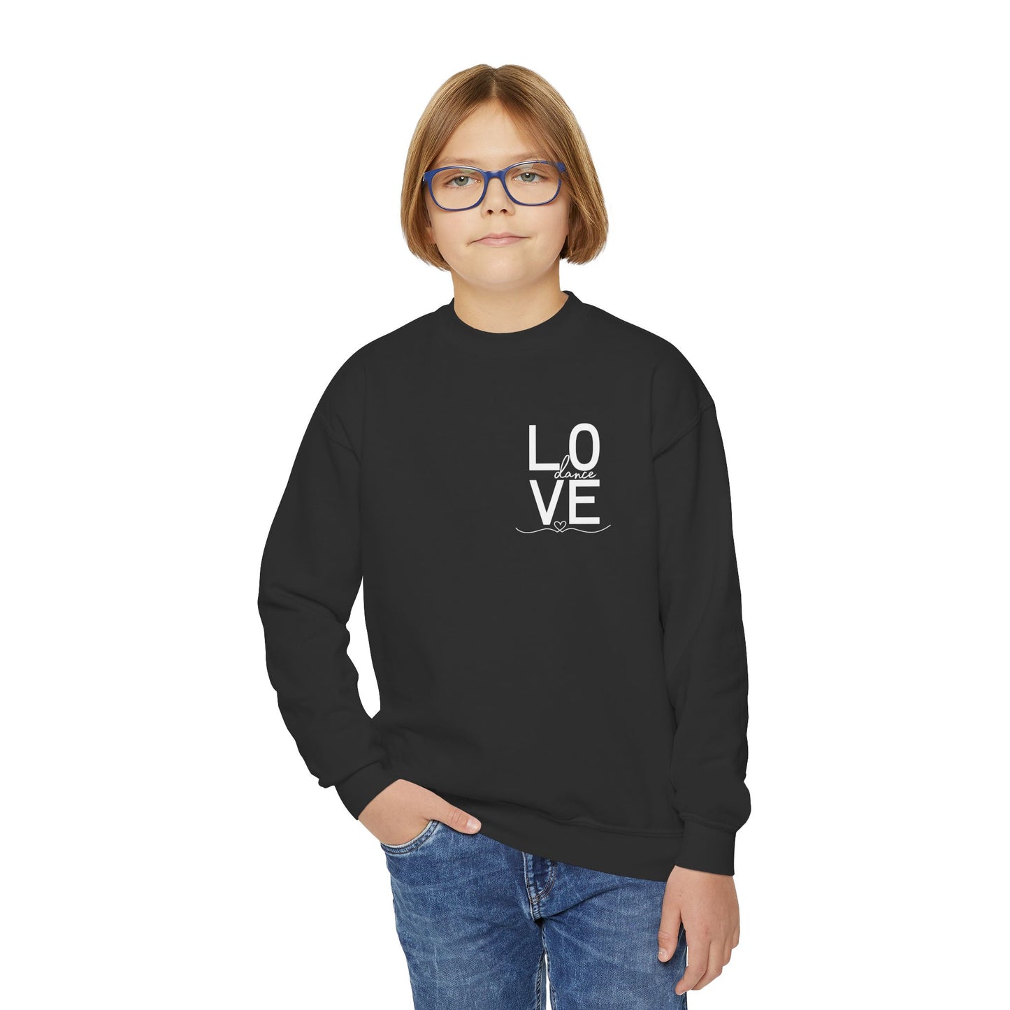 "LOVE Dance" Youth Crewneck Sweatshirt – Script Letter Graphic Dance Lover Pullover