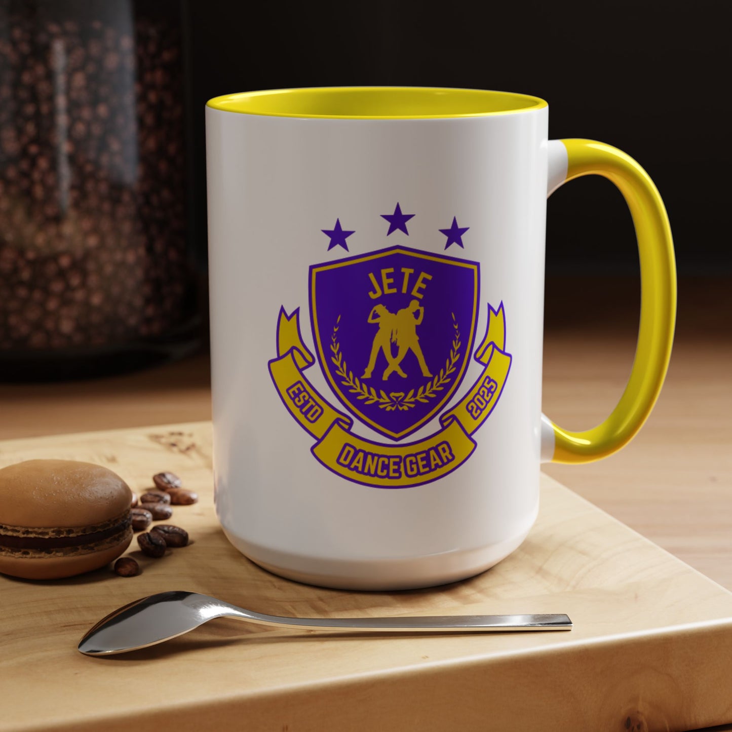 "Jeté Dance Gear Estd 2025" Accent Coffee Mug – Collegiate Style Ceramic Mug for Dancers and Studio Pride