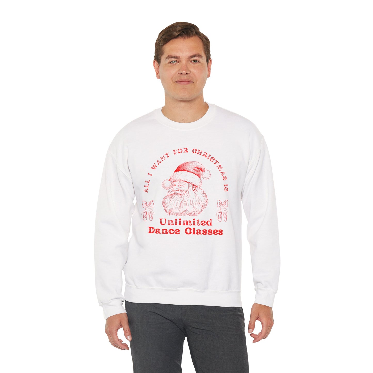 “All I Want for Christmas Is Unlimited Dance Classes” ADULT SWEATSHIRT Unisex Heavy Blend Crewneck with Vintage Santa – Festive Holiday Dance Sweatshirt for Dancers & Studios