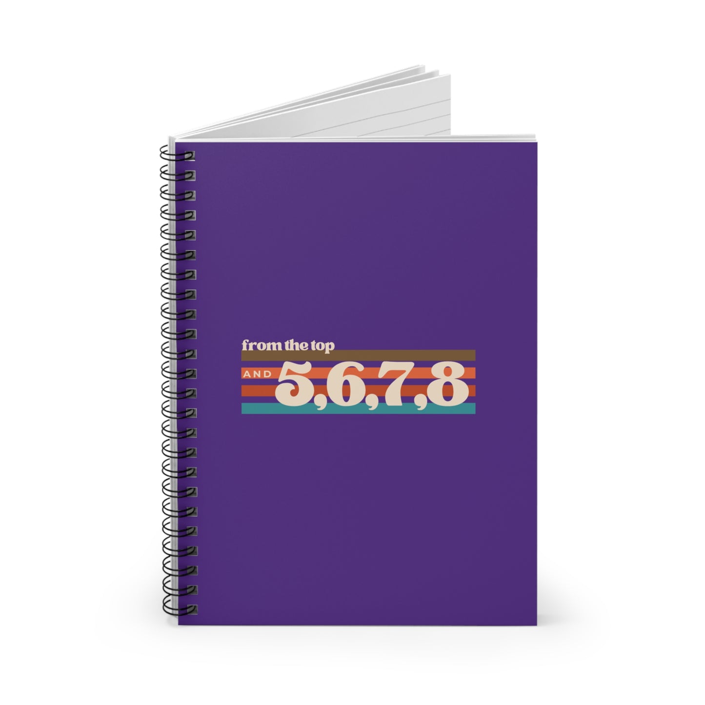 "From the Top and 5, 6, 7, 8" Spiral Notebook – Retro-Inspired Dance Journal with Colorful Graphic for Dancers, Choreographers & Students