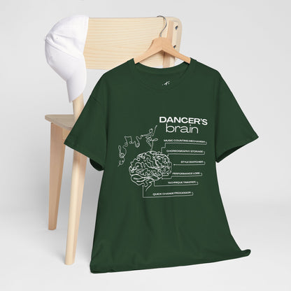 “Dancer’s Brain” Funny Dance Anatomy T-Shirt – Unisex Heavy Cotton Tee with Cute Dancer Brain Diagram and Optional Back Personalization