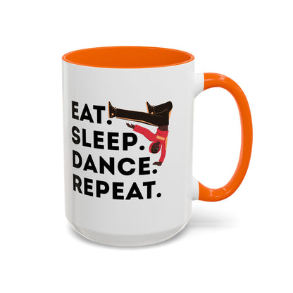 "Eat Sleep Dance Repeat" Accent Coffee Mug – Bold B-Boy Graphic Ceramic Mug for Hip Hop Dancers