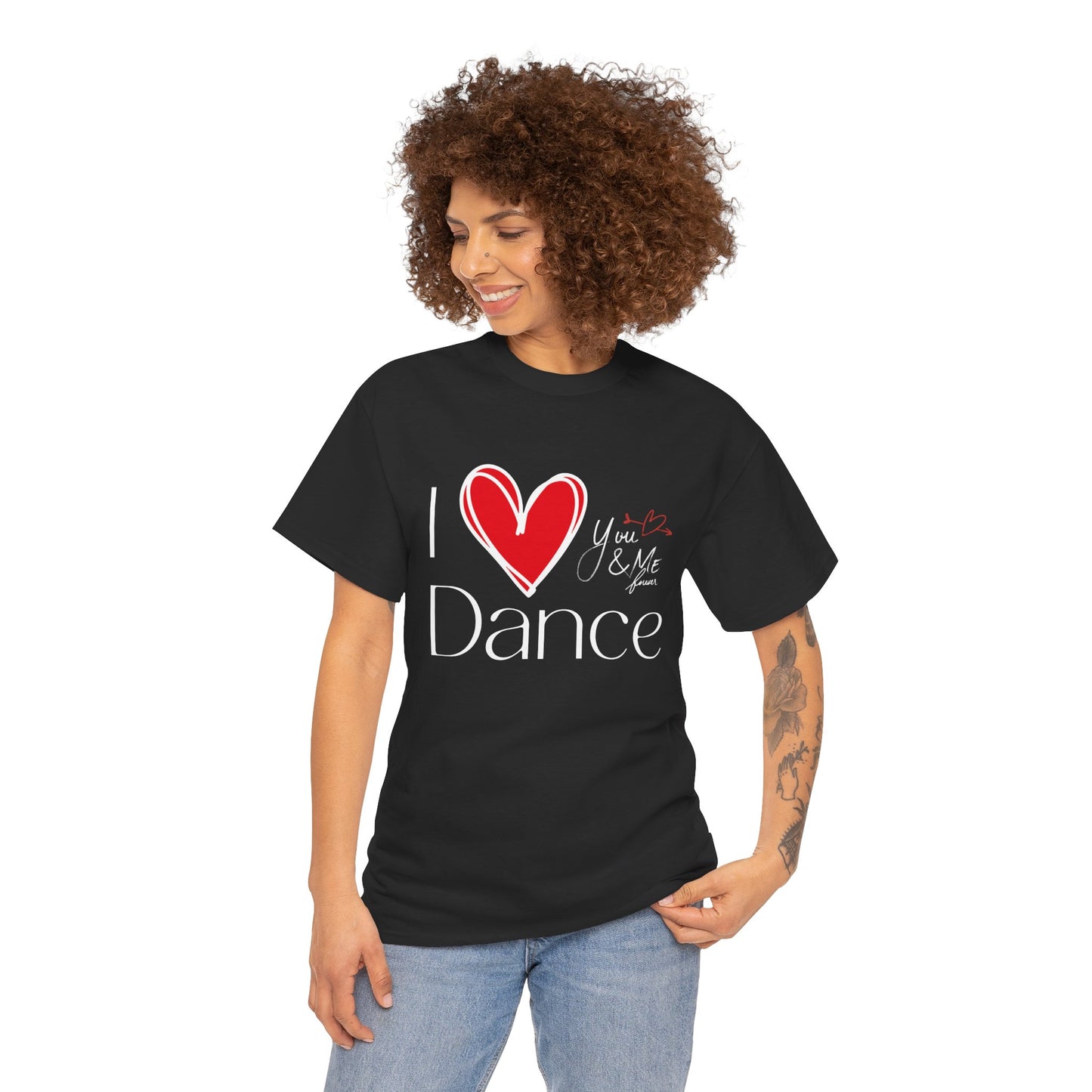 "I Love Dance" Unisex Heavy Cotton Tee – Hand-Drawn Heart & Note Graphic Dance Lover T-Shirt