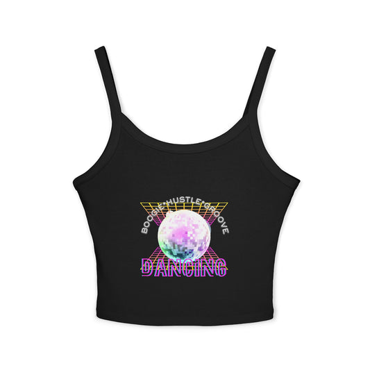 "Boogie, Hustle, Groove – Dancing" Women’s Spaghetti Strap Tank Top – Bold Retro Graphic | Fun 70s-Inspired Dancewear for Studio & Everyday Style