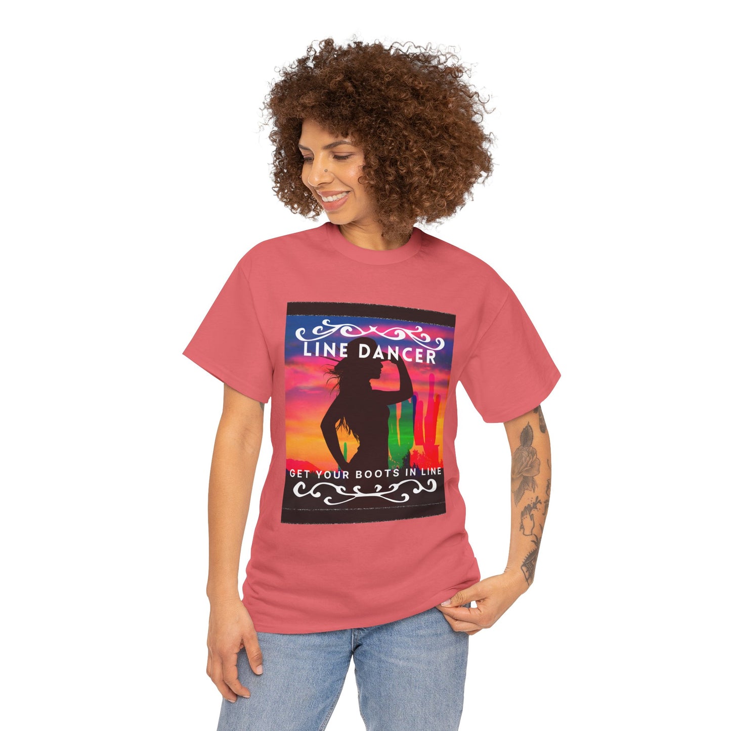 "Line Dancer" Unisex Heavy Cotton T-Shirt – Western Country Dance Graphic Tee – 'Get Your Boots in Line' Cowboy-Inspired Shirt